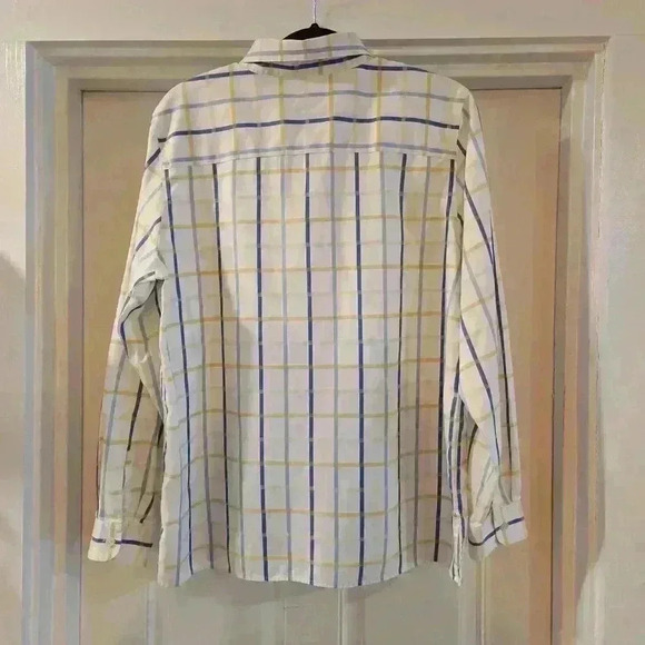 Foxcroft Womens Collared Cotton Plaid Button Down Shirt Blue Green Size 14 - Picture 2 of 9